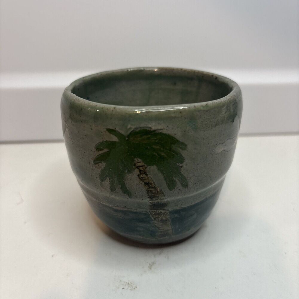 Studio Art Pottery Planter Mini Signed Beach Ocean View Scene About 3” H